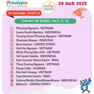 Owlypia competition results showing student achievements and awards ceremony