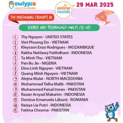Owlypia competition results showing student achievements and awards ceremony