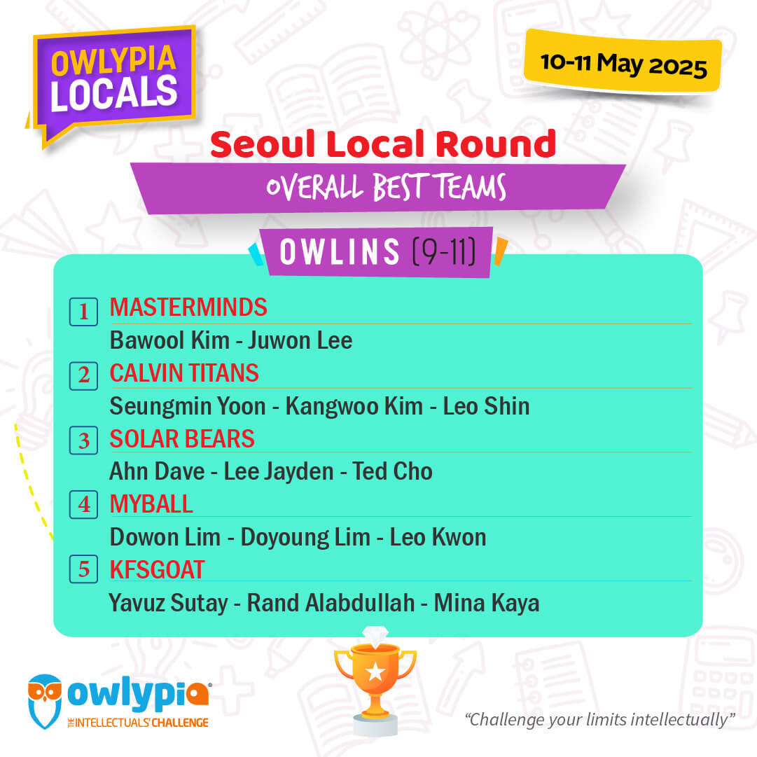 Owlypia competition results showing student achievements and awards ceremony